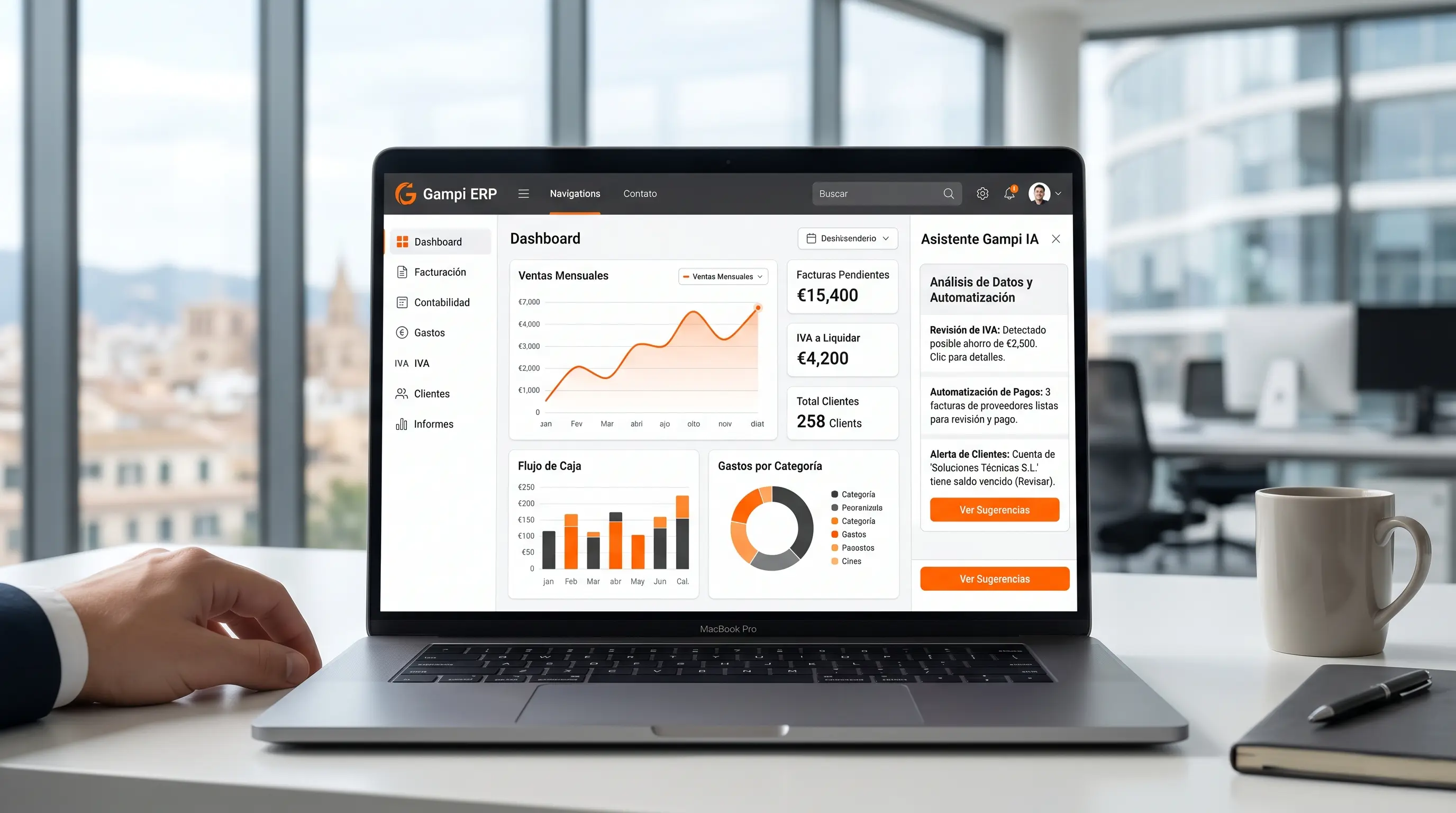 ERP con inteligencia artificial de Grupo Gampi consultando facturación mensual